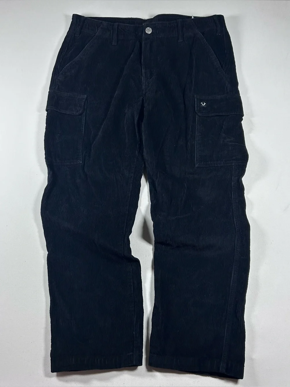 True Religion Corduroy Cargo Pants Mens Fits: 40x31 Black Y2k